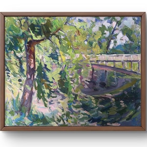 Pintura al óleo paisaje original, pintura sobre cartón, paisaje forestal, arte hecho a mano, naturaleza, sin marco, paisaje de carretera, arte de pared