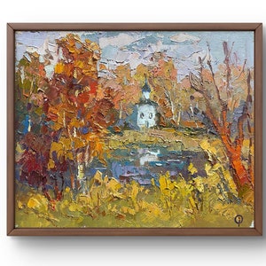 Oil painting landscape original, painting on canvas, lake landscape, handmade art, nature, unframed, trees landscape, wall art
