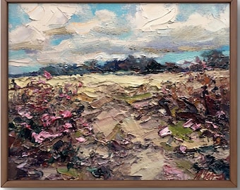 Oil painting landscape original, painting on canvas, field landscape, handmade art, nature, unframed, summer landscape, wall art