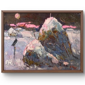 Pintura a óleo paisagem original, pintura em papelão, paisagem de palheiro, arte artesanal, natureza, sem moldura, paisagem de inverno, arte de parede