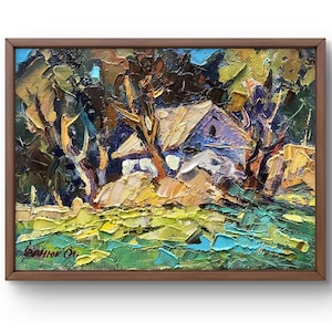 Oil painting landscape original, painting on canvas, village landscape, handmade art, nature, unframed, house landscape, wall art
