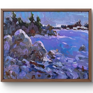 Oil painting landscape original, painting on canvas, winter landscape, handmade art, nature, unframed, snow landscape, wall art