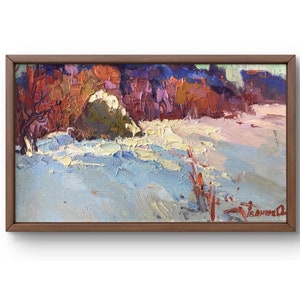 Oil painting landscape original, painting on canvas, winter landscape, handmade art, nature, unframed, trees landscape, wall art