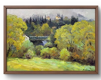 橋 川 夏の日 自然 風景 風景 木 ギフト キャンバスに描いた絵画