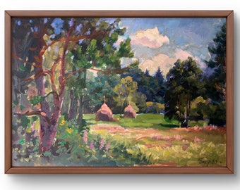Dipinto a olio originale di paesaggio, dipinto su cartone, paesaggio autunnale, arte fatta a mano, natura, senza cornice, paesaggio forestale, arte murale