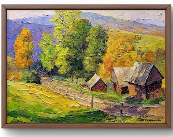 Oil painting landscape original, painting on canvas, mountains landscape, handmade art, nature, unframed, forest landscape, wall art