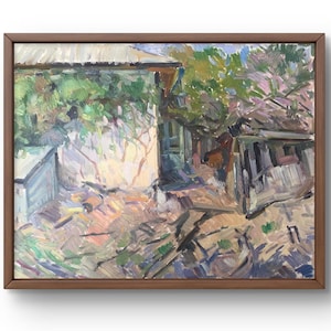 Oil painting landscape original, painting on canvas, village landscape, handmade art, nature, unframed, house landscape, wall art