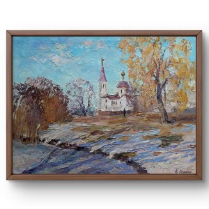 Serene Village Oil Painting - Original Handmade Art with Church Backdrop
