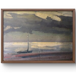 Pintura a óleo paisagem original, pintura em papelão, paisagem do mar, arte artesanal, natureza, sem moldura, paisagem do céu, arte de parede