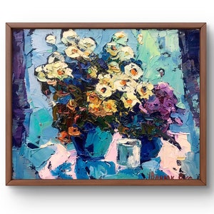 Oil painting still life original, painting on canvas, flowers on the window art, handmade still life, unframed flowers, nature art, wall art