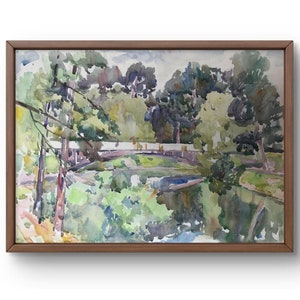 Dipinto ad acquerello paesaggio originale, dipinto su carta, paesaggio urbano, arte fatta a mano, natura, senza cornice, paesaggio del parco, arte murale