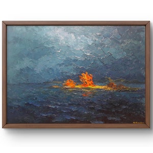 Öl Malerei Landschaft original, Malerei auf Leinwand, Fluss Landschaft, handgemachte Kunst, Natur, ungerahmt, Insel Landschaft, Kunst