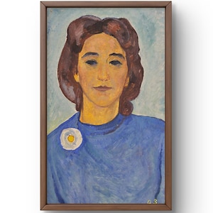 Retrato pintado al óleo original, pintura al óleo, mujer con colores cálidos y estilo expresivo de escritura, arte hecho a mano, enmarcado, arte de pared