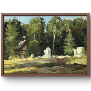 Pintura a óleo paisagem original, pintura em papelão, paisagem florestal, arte artesanal, natureza, sem moldura, paisagem de casa, arte de parede