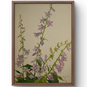 Dipinto ad acquerello natura morta originale, dipinto ad acquerello su carta, graziosi fiori viola con steli sottili, arte fatta a mano, senza cornice