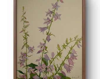 Watercolor painting still life original, watercolor painting on paper, graceful purple flowers with thin stems, handmade art, unframed