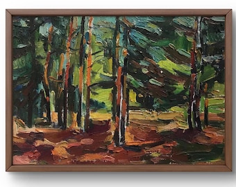 Oil painting landscape original, painting on canvas, forest landscape, handmade art, nature, framed, trees landscape, wall art