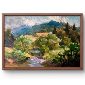 Pintura al óleo paisaje original, pintura sobre cartón, paisaje de verano, arte hecho a mano, naturaleza sin marco, paisaje forestal, arte de pared