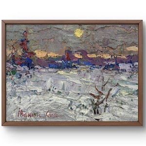 Oil painting landscape original, painting on canvas, winter landscape, handmade art, nature, unframed, rustic landscape, wall art