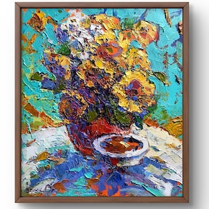 Oil painting still life original oil painting on canvas bright and textured image of a flower arrangement still life handmade art unframed