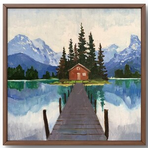 Pintura al óleo paisaje original, pintura sobre cartón, paisaje de lago, arte hecho a mano, naturaleza, sin marco, paisaje de verano, arte de pared