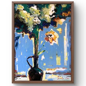 Original Floral Oil Painting: Abstract Flowers in Vase, Unframed Art