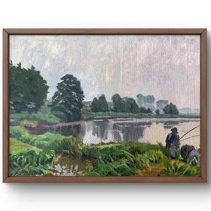 Pintura a óleo paisagem original, pintura em papelão, paisagem de rio, arte artesanal, natureza, sem moldura, paisagem de floresta, arte de parede