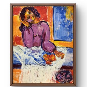 Retrato pintado al óleo original, pintura al óleo sobre cartón, mujer con vestido morado en una mesa con frutas, arte hecho a mano, sin marco, arte de pared