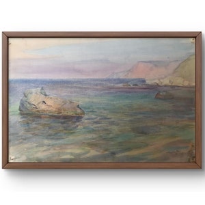 Dipinto ad acquerello paesaggio originale, dipinto su carta, paesaggio marino, arte fatta a mano, natura, senza cornice, paesaggio roccioso, arte murale