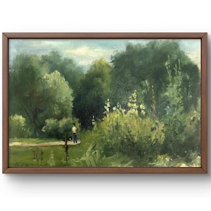 Pintura al óleo paisaje original, pintura sobre cartón, paisaje forestal, arte hecho a mano, naturaleza, sin marco, paisaje de árboles, arte de pared