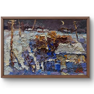 Oil painting landscape original oil painting on canvas winter white snow handmade art nature unframed brown forest landscape wall art