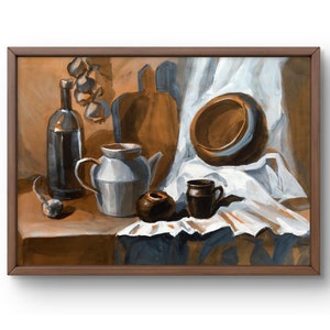 Dipinto a guazzo natura morta originale, dipinto su carta, natura morta di cibo, arte fatta a mano, natura, senza cornice, natura morta di bevande, arte murale