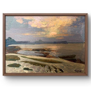 Pintura al óleo paisaje original, pintura sobre cartón, paisaje marino, arte hecho a mano, naturaleza, sin marco, paisaje marino, arte de pared, decoración de pared