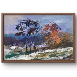 Pintura a óleo paisagem original, pintura em papelão, paisagem de inverno, arte artesanal, natureza, sem moldura, paisagem de árvore, arte de parede