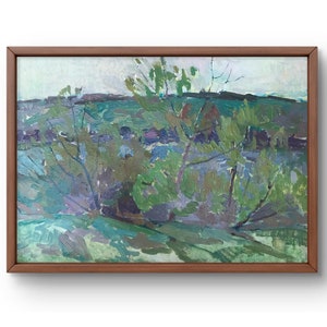 Pintura al óleo paisaje original, pintura sobre cartón, paisaje crepuscular, arte hecho a mano, naturaleza sin marco, paisaje crepuscular