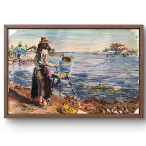 Retrato de pintura a óleo original, pintura em papelão, retrato de artista, arte artesanal, natureza, sem moldura, retrato de pessoas, arte de parede