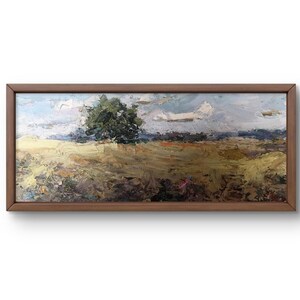 Pintura al óleo paisaje original, pintura sobre cartón, paisaje de campo, arte hecho a mano, naturaleza, sin marco, paisaje de árboles, arte de pared