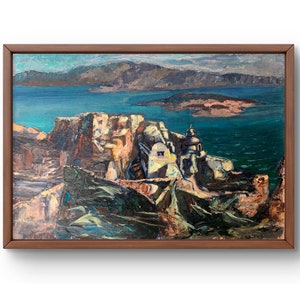 Pintura al óleo de paisaje original, pintura sobre cartón, paisaje de Grecia, arte hecho a mano, naturaleza, paisaje de montaña sin marco, arte de pared