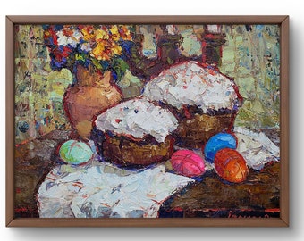 Oil painting still life original oil painting on canvas yellow, white, red flowers handmade art nature unframed white table wall art
