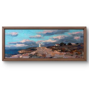 Pintura a óleo paisagem original, pintura em papelão, paisagem marinha, arte artesanal, natureza, sem moldura, paisagem de rochas, arte de parede, decoração de parede