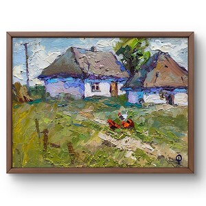 Original Oil Painting: Summer Rustic Landscape on Cardboard (15x20 cm)