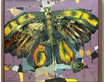 蝶の絵画、抽象的な蝶のアート、油絵、オリジナルの絵画、蝶の壁