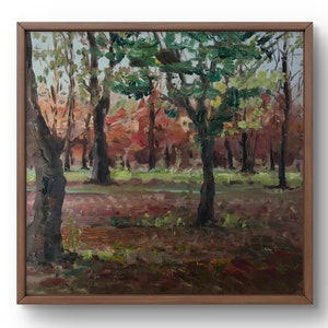 Pintura al óleo paisaje pintura al óleo original sobre cartón paisaje de bosque verde arte hecho a mano naturaleza sin marco fondo marrón arte de pared