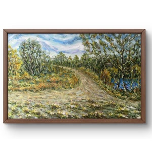 Oil painting landscape original oil painting on canvas summer green forest landscape handmade art nature unframed white cloudy wall art