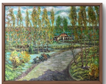 Oil painting landscape original oil painting on canvas summer green, yellow forest landscape handmade art nature unframed wall art