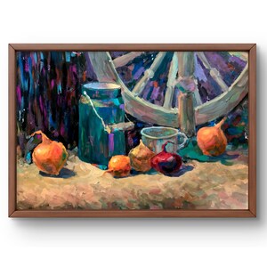 Dipinto a guazzo natura morta originale, dipinto su carta, natura morta rustica, arte fatta a mano, natura senza cornice, natura morta di cipolle, arte murale