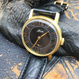 Zim Vintage Men Wrist Watch Russian Antique Unisex White USSR Watches / Soviet Wrist Watch / Golden Vintage Men Wrist Watch image 1