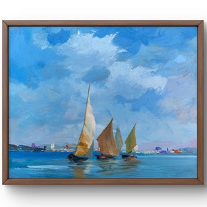 Pintura al óleo paisaje original, pintura sobre cartón, paisaje marino, arte hecho a mano, naturaleza, sin marco, paisaje de verano, arte de pared