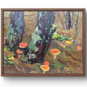 Original Oil Painting: Mushroom Glade, Forest Landscape Art (15.74x19.68 inches)