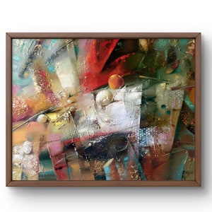 Oil painting abstract original oil painting on canvas interplay of vibrant reds, golds and greens abstract handmade unframed abstract